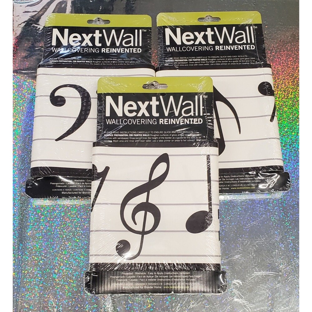 3 PACK NextWall Wallcovering Music Staff Notes Prepasted Wallpaper Border NEW